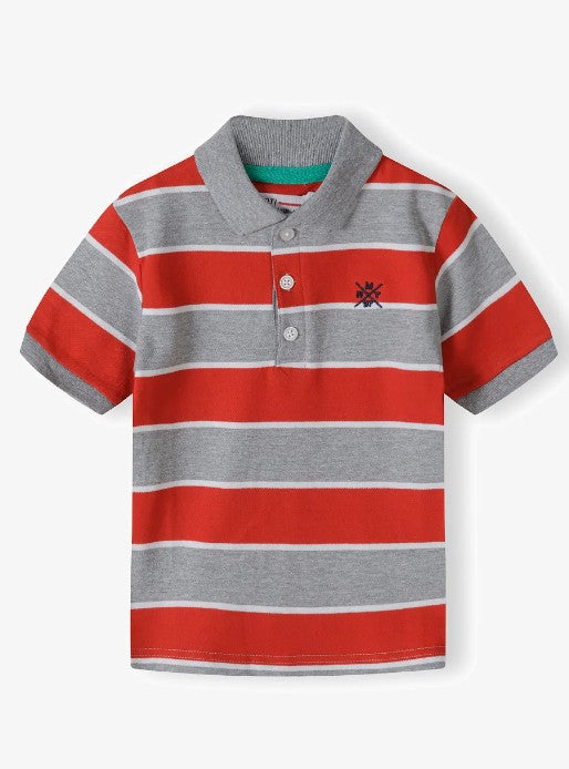 Grey & Red Striped Pique Polo Tee - 36027