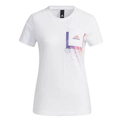 Adidas Adult Girl Contrasting Colors Logo Pocket T-Shirt White