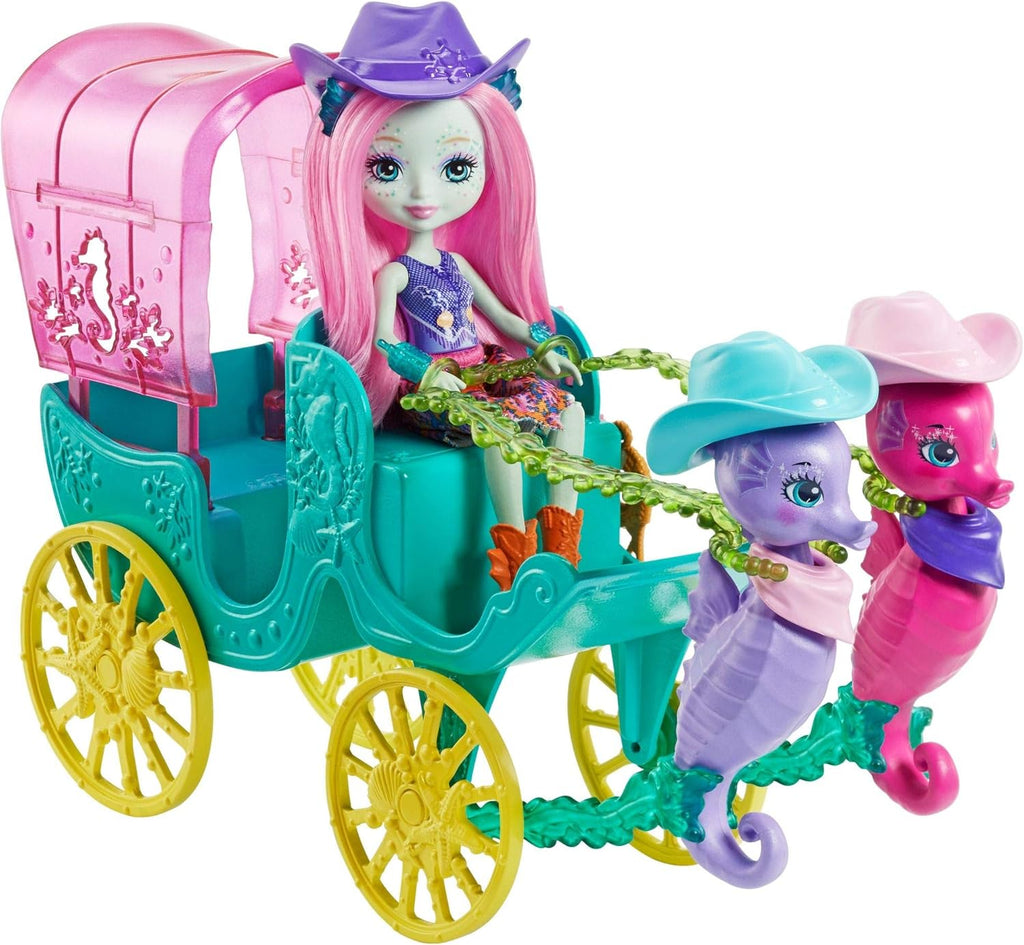 Enchantimals Sandella Seahorse, Friends And Western-Styled Coach Doll & Playset