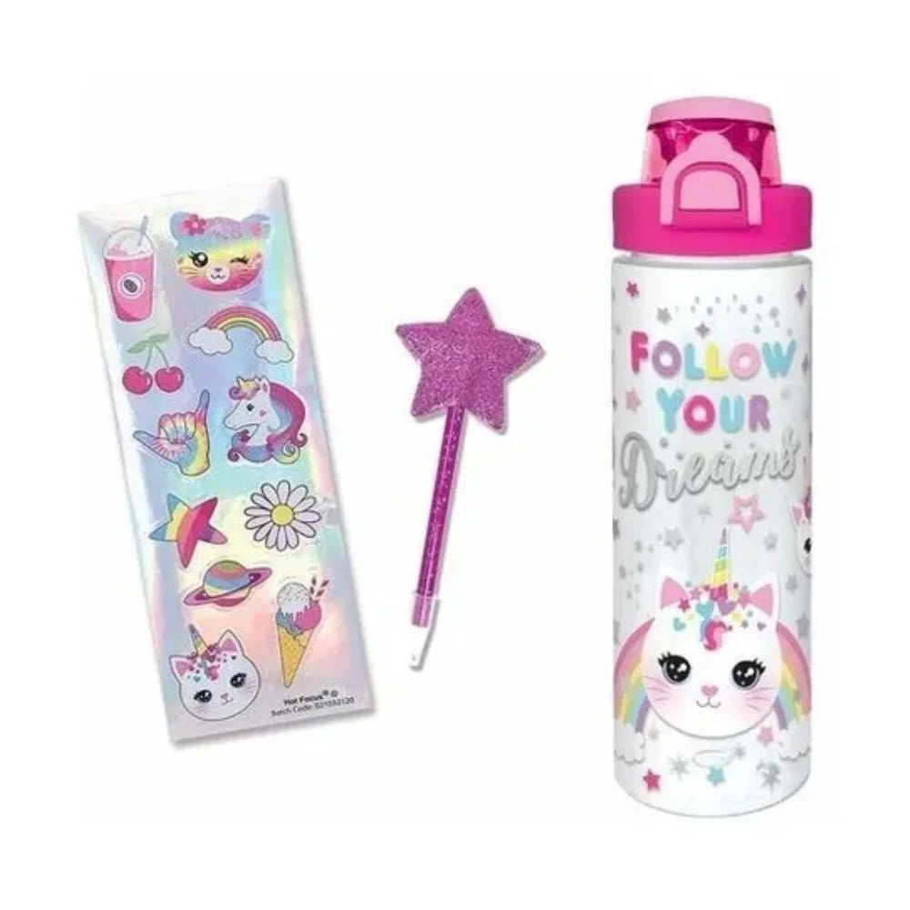 Hot Focus Pop-Open Water Bottle Writing Fun