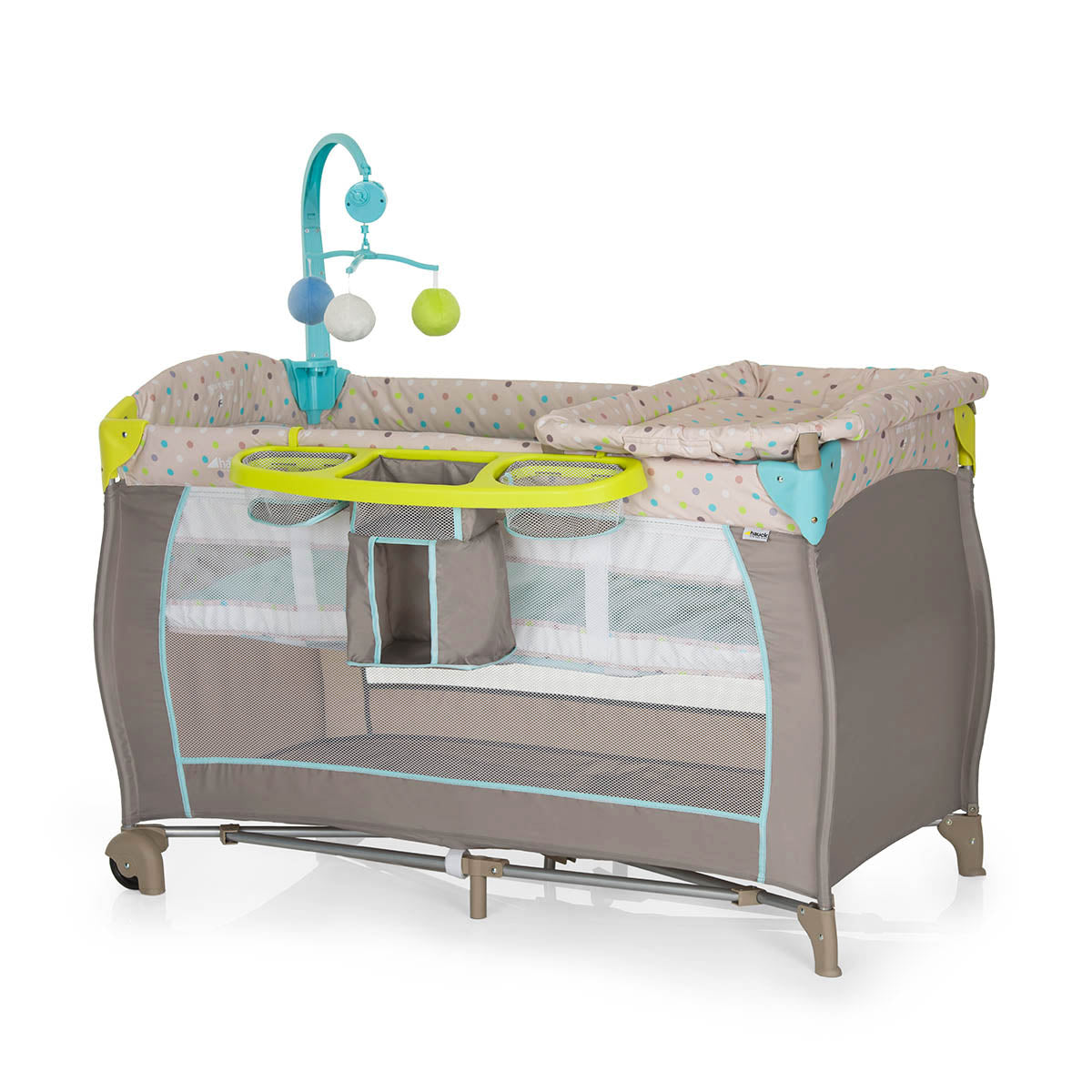 Hauck Babycenter Travel Cot In Multi Dots Sand