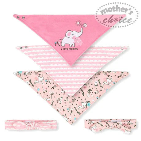 Mother's Choice Baby 3 Bibs + 2 Headband(Bf7856)