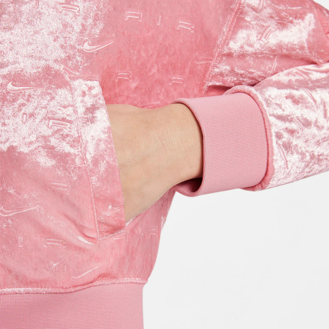 Nike Air Velvet Crop Track Jacket Loose Fit Pink White Girls