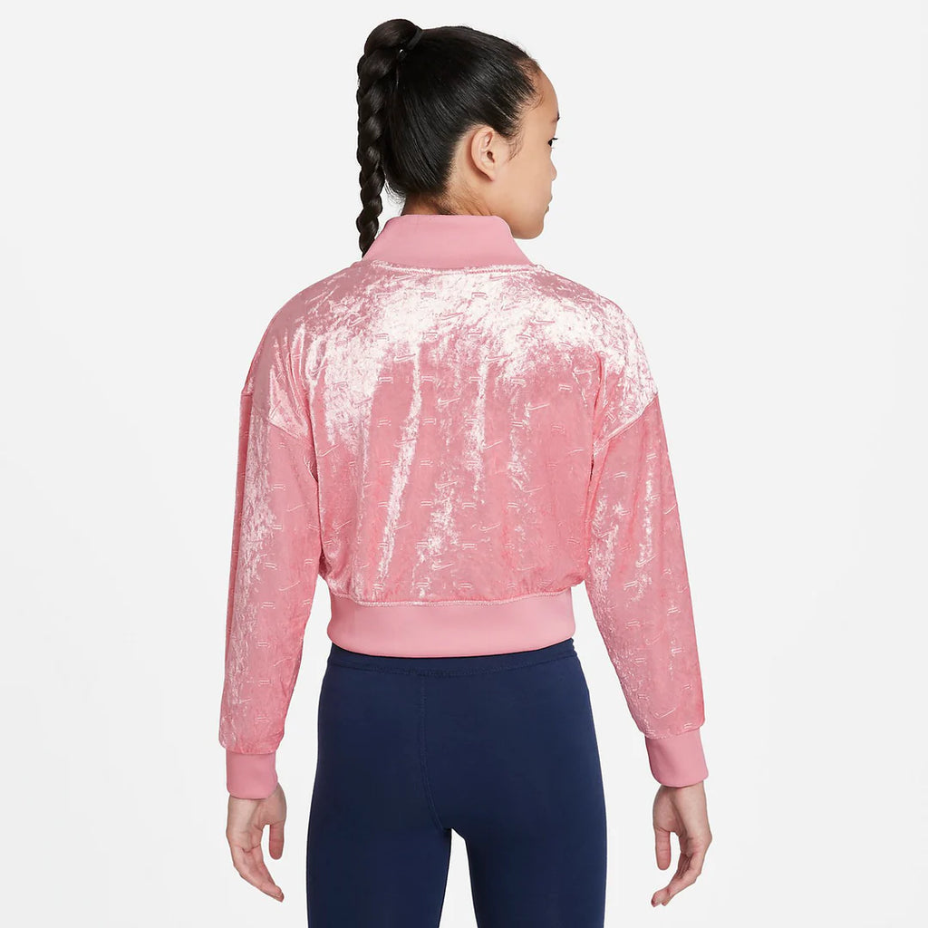 Nike Air Velvet Crop Track Jacket Loose Fit Pink White Girls