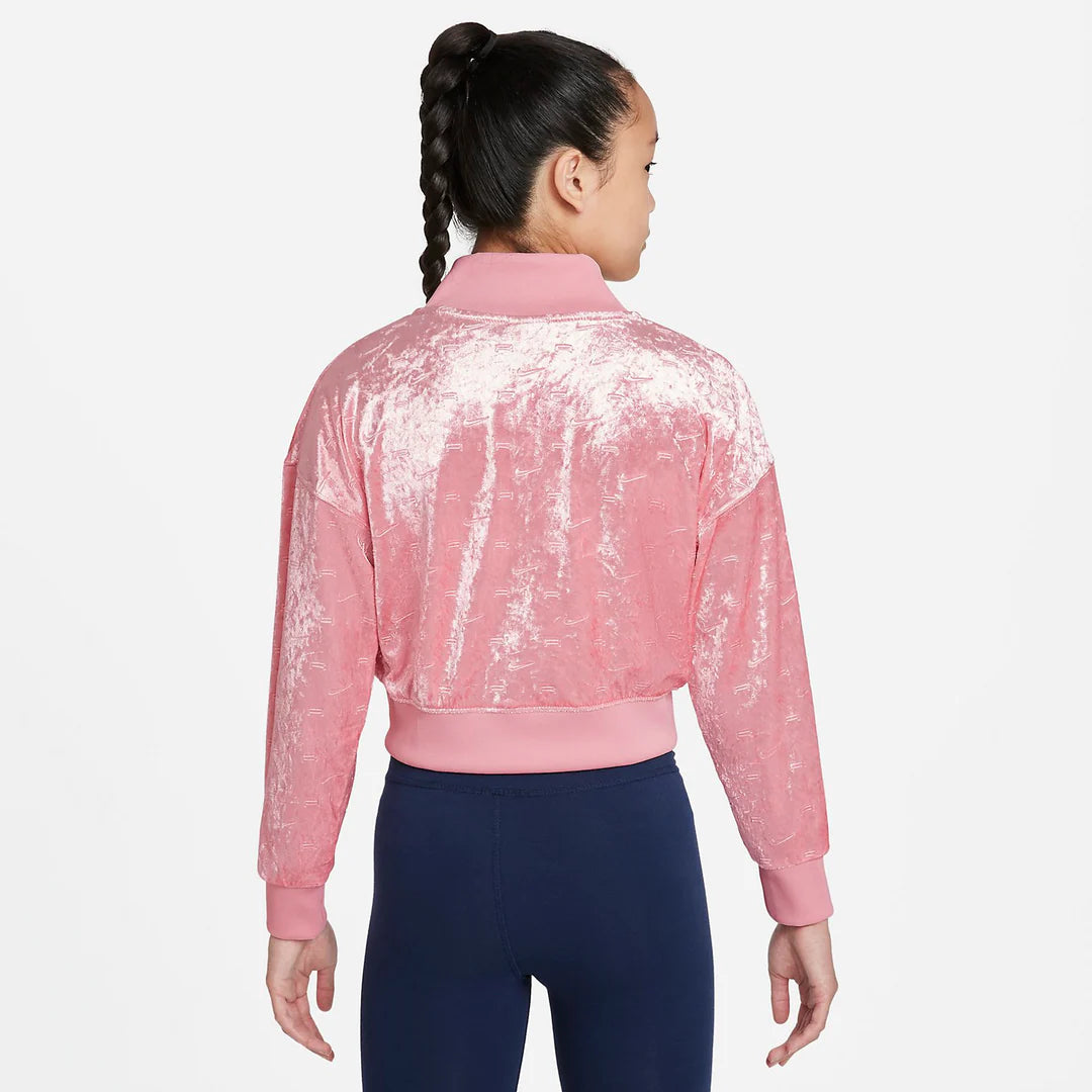 Nike Air Velvet Crop Track Jacket Loose Fit Pink White Girls