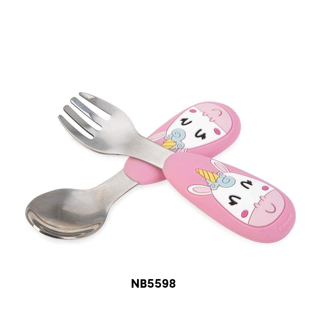 Nuby 2 Pack Stainless Steel Fork & Spoon With 3D Silicone Handles