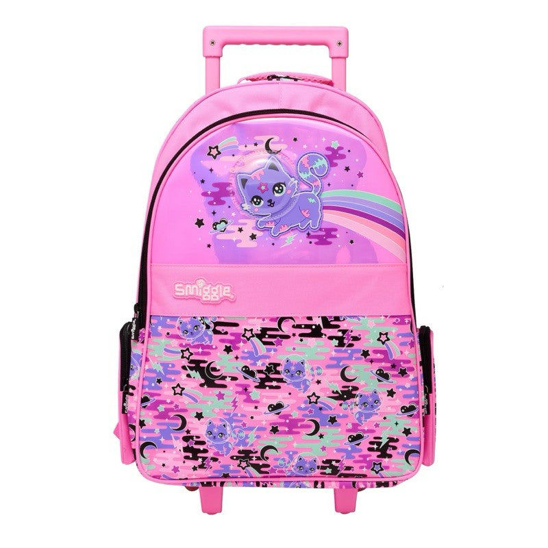 Smiggle Away Bag Backpack Trolley With Light Up Wheels Pink